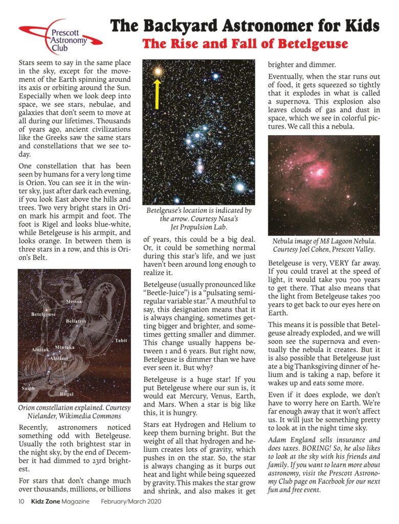 Betelgeuse Article; Click to Read